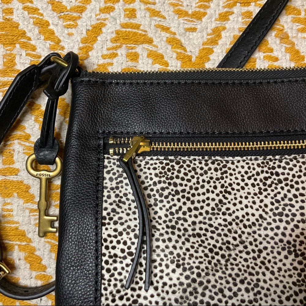 Fossil Fiona Black leather and mohair crossbody